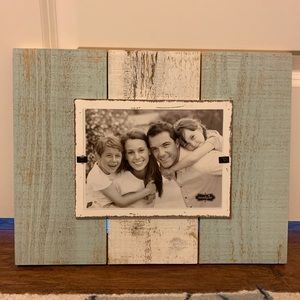 Two Blue and White Wooden Picture Frames